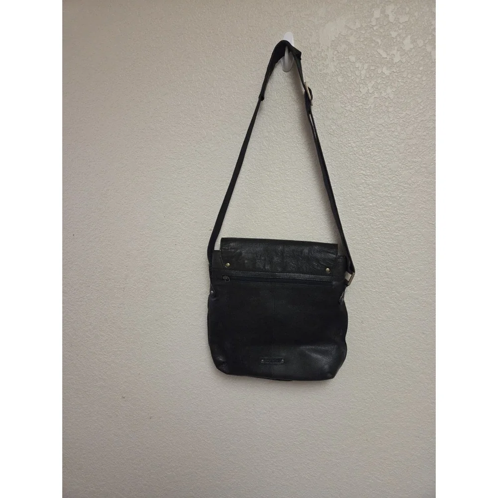 Leather Messenger Bag Crossbody Shoulder Bag Buckle Flap Black‎